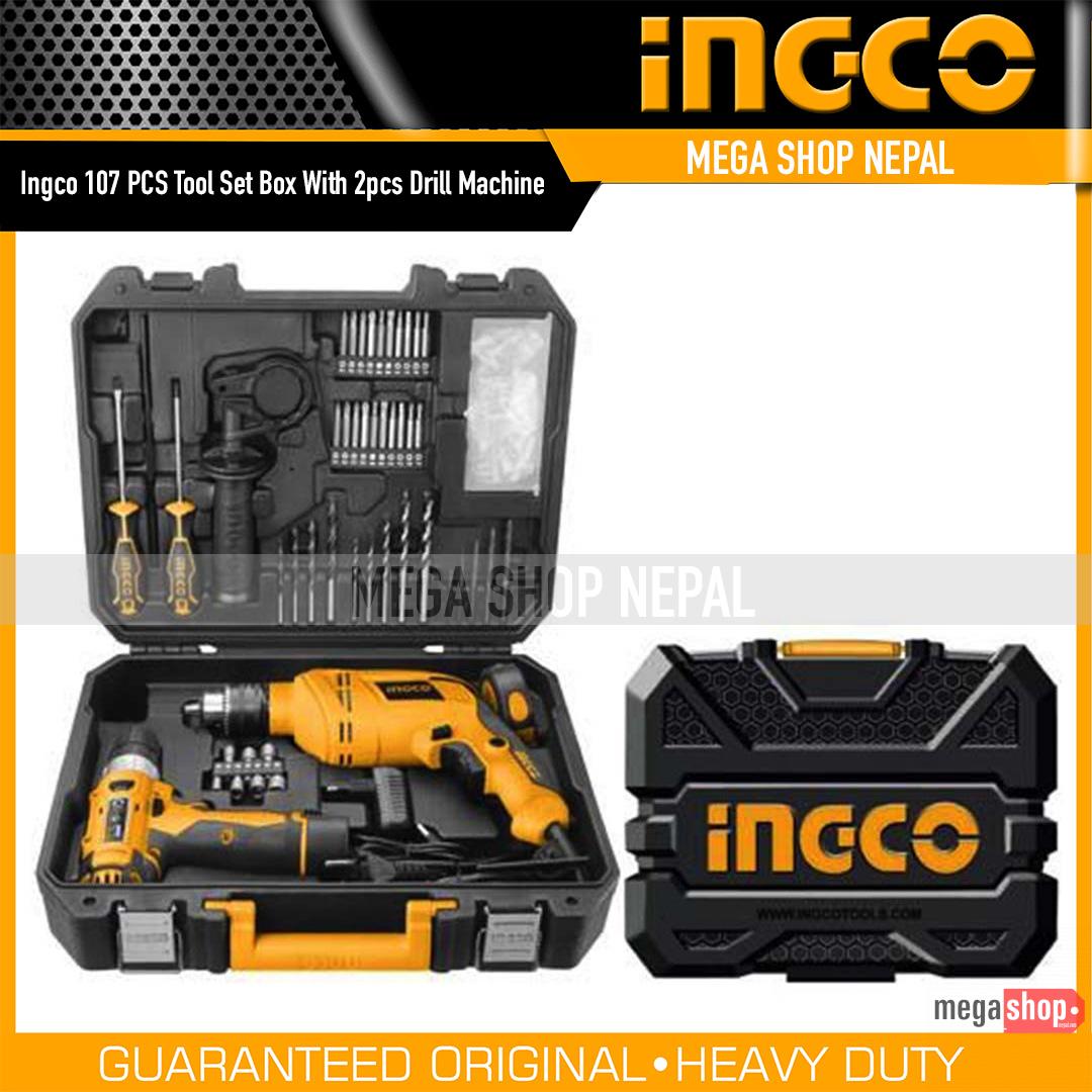 Ingco 107 PCS Tool Set Box With 2pcs Drill Machine Ingco 107 PCS Tool Set Box With 2pcs Drill Machine