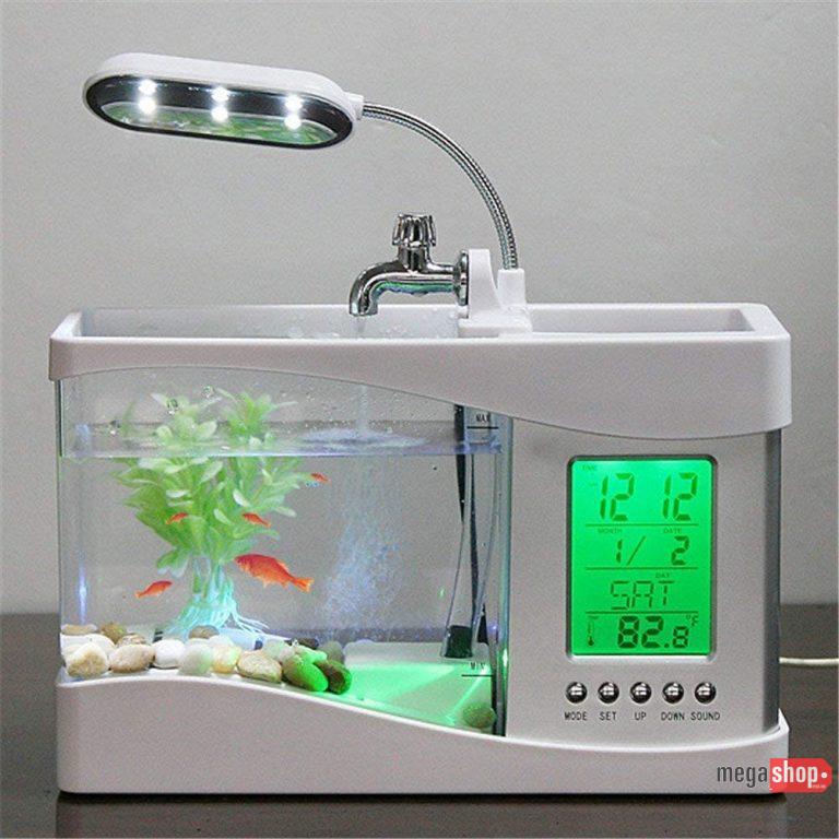 Mini USB LCD Desktop Lamp Fish Tank Aquarium with LED Clock 8