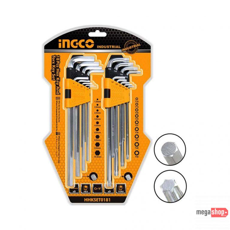 Ingco 18 Pcs Hex Key and Torx Key Set HHKSET0181