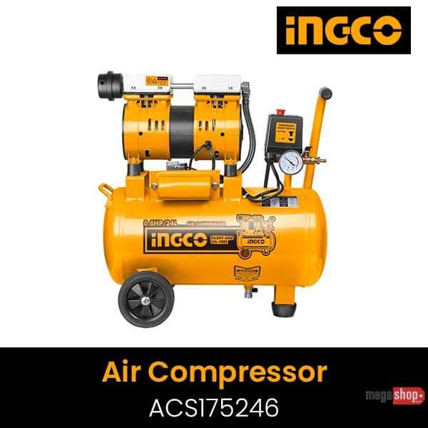INGCO ACS175246 Silent and oil free Air compressor 600W | 24L Tank, Oil free system INGCO ACS175246 Silent and oil free Air compressor 600W | 24L Tank, Oil free system