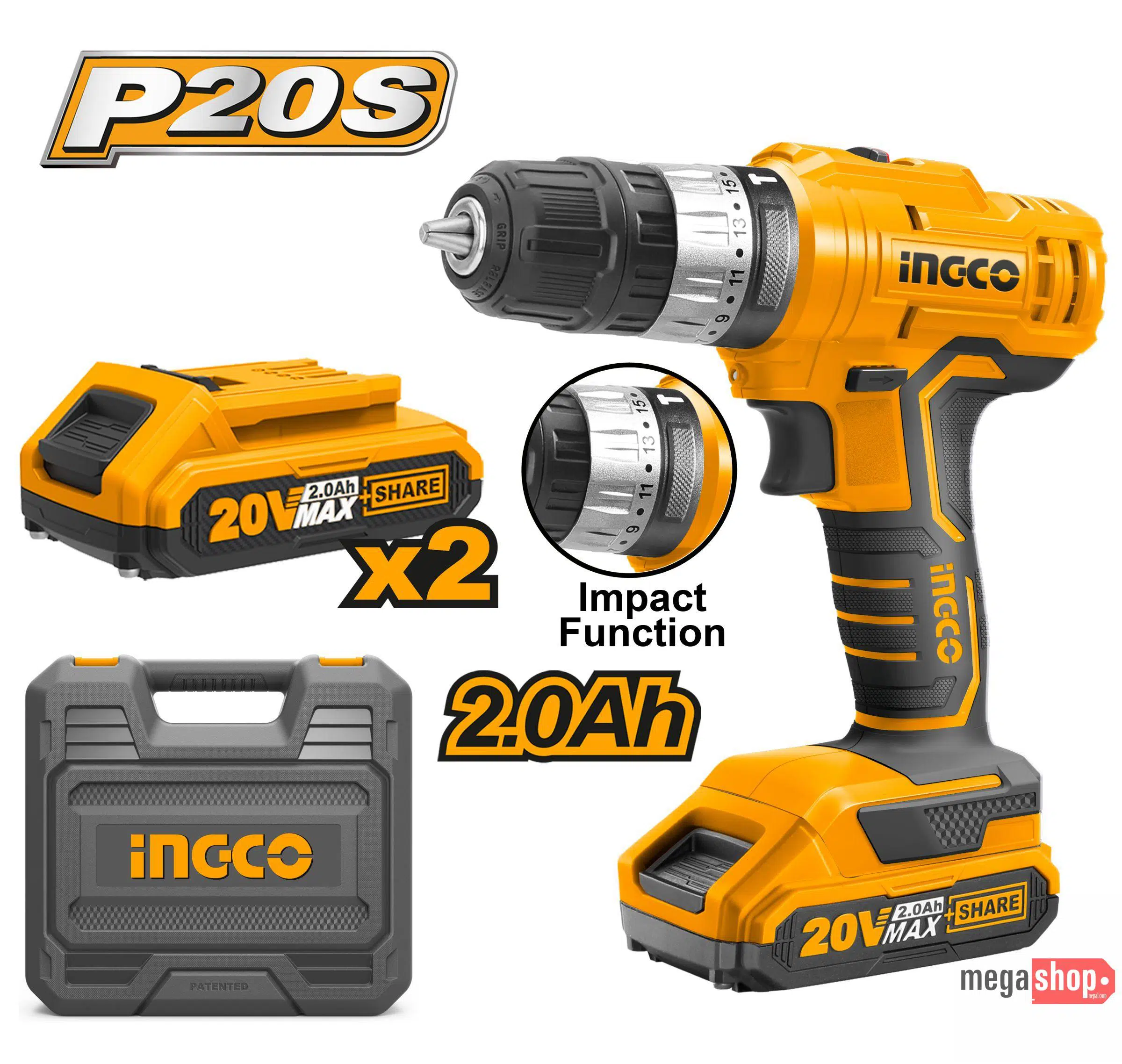 Ingco 20 Volt Lithium-Ion Impact Drill With 2Pcs Battery Pack CIDLI20012 Ingco 20 Volt Lithium-Ion Impact Drill With 2Pcs Battery Pack CIDLI20012