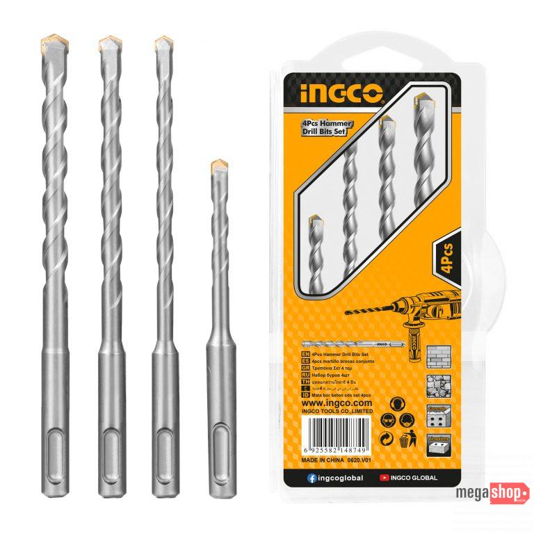 Ingco AKDB2055 4pcs Hammer Drill Bits Set