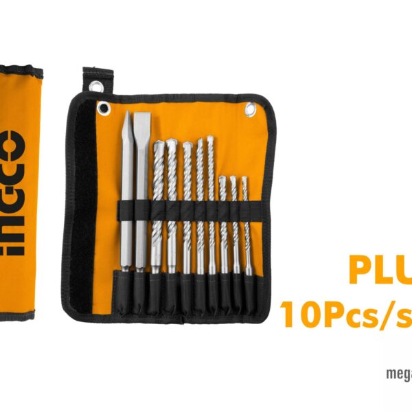 Ingco AKD2101 10pcs Hammer Drill Bits and Chisels Set, For Industrial