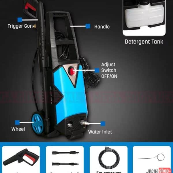 FIXTEC 10-14MPa 1800W Commercial Powerful Car Washer Electric Pressure Washer With Wheels & Inside Cleaning Pot