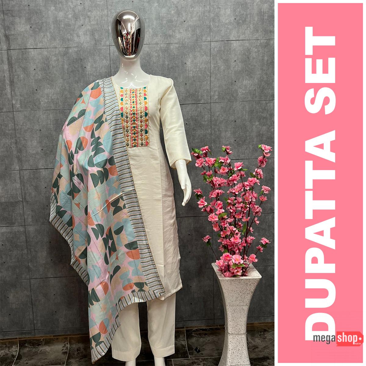 Off White Pure Mask Cotton Silk Sequence Embroidery Work Salwar Suit For Women Off White Pure Mask Cotton Silk Sequence Embroidery Work Salwar Suit For Women