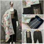 Black Heavy Pure Mask Cotton Silk Sequence Embroidery Work Salwar Suit For Women