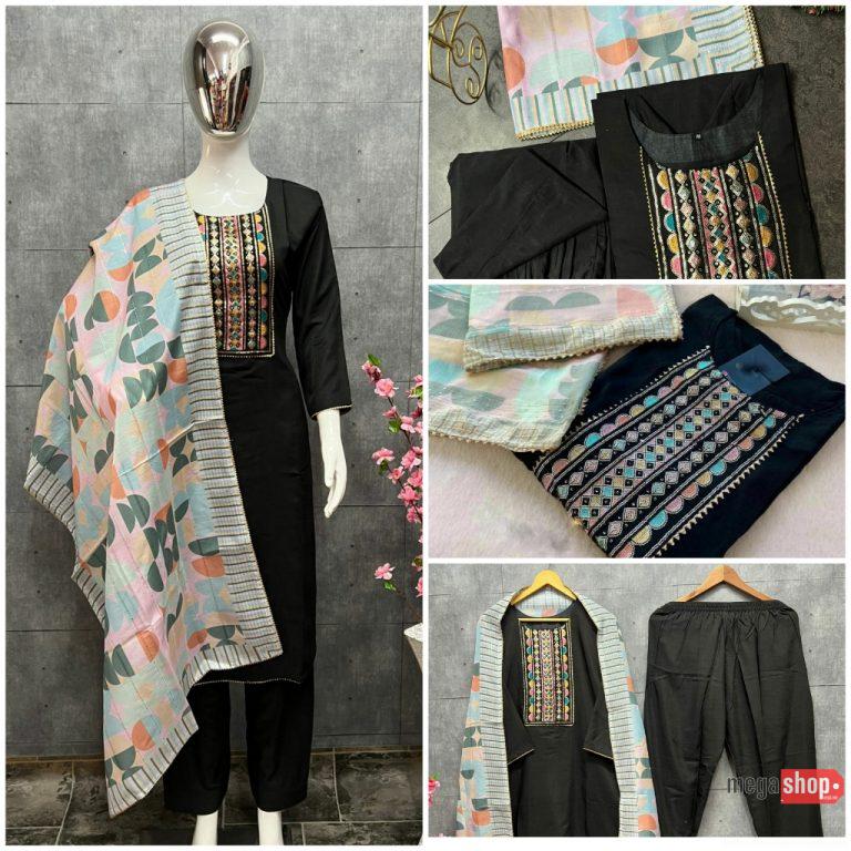 Black Heavy Pure Mask Cotton Silk Sequence Embroidery Work Salwar Suit For Women