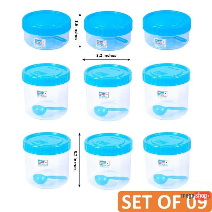 Set Of 9 Plain Small & Medium Plastic Utility Containers With Spoon -5 Set Of 9 Plain Small & Medium Plastic Utility Containers With Spoon