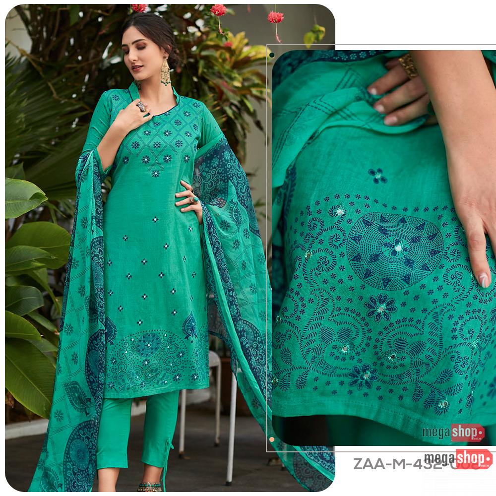 0ef6666b8d2565749e5333188aa0704e.jpg Zulfat Aaina Pure Cotton Kurta Salwar and Duppatta Unstitched Set For Women - Image 1