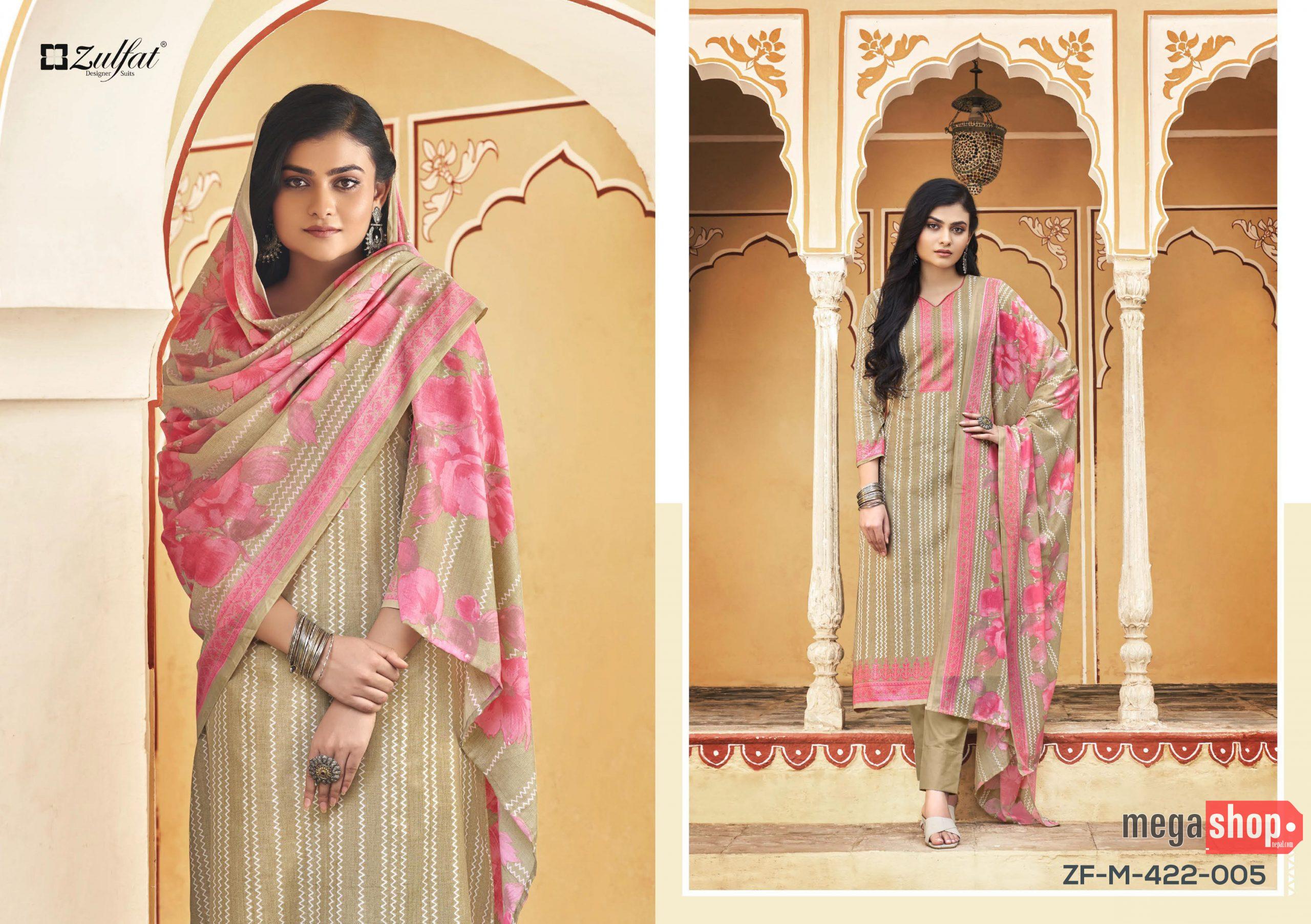 97c2ac86024b5129812c36bf6e38c3ec.jpg Zulfat Designer Suits Fitoor Pure Cotton Dress Material - Unstitched Kurta, Salwar with Shawl - Image 1