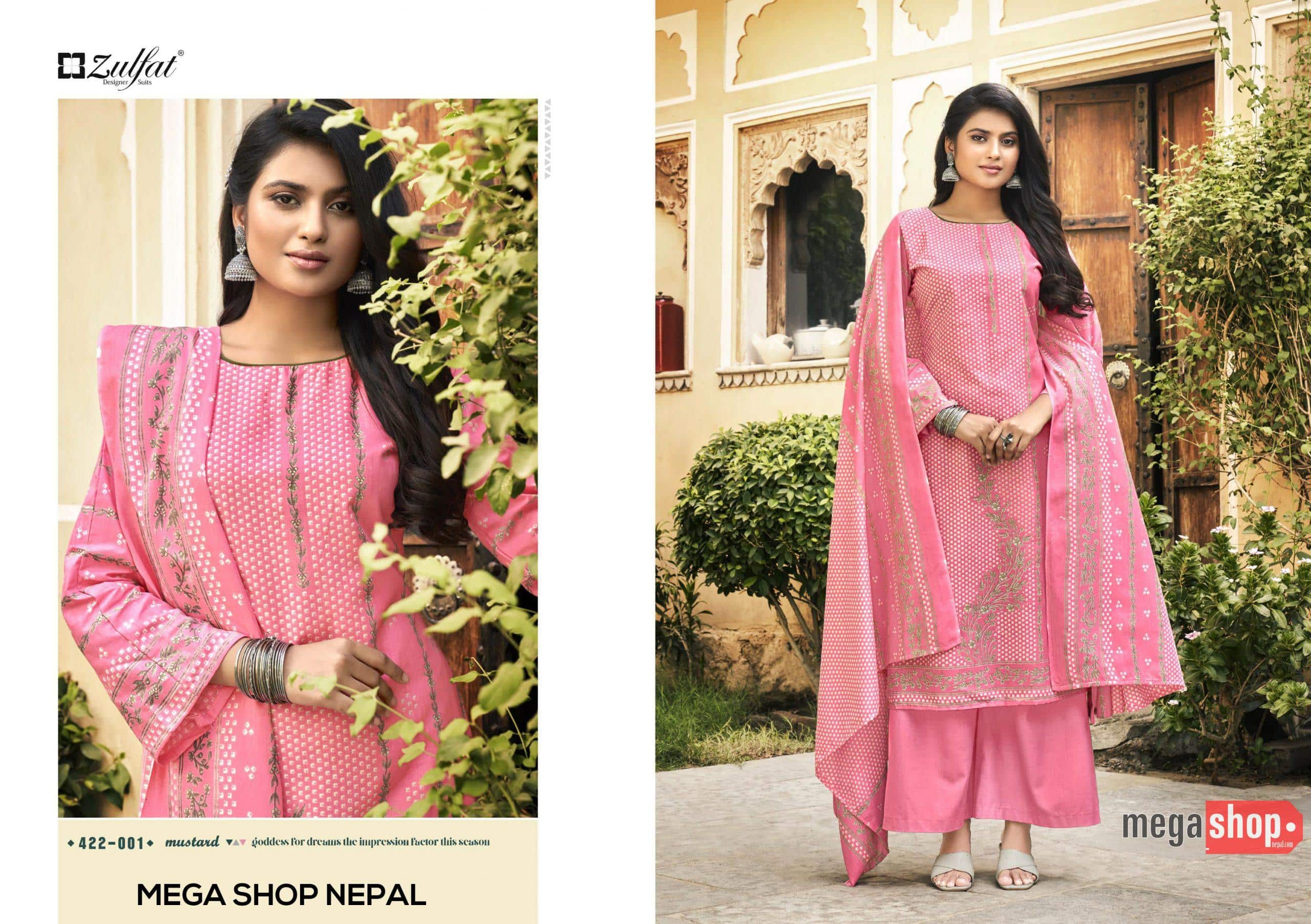 Cotton Unstitched Kurta Set - Kurta, Salwar and Shawl Cotton Unstitched Kurta Set - Kurta, Salwar and Shawl ZF-M-422-001
