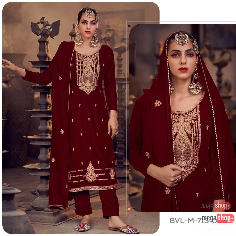 b8aa88300811af5523f6c7e3393c3c3f.jpg Belliza Velvet Luxury Premium Winter Wear Pashmina Kurta Set For Women - Image 1