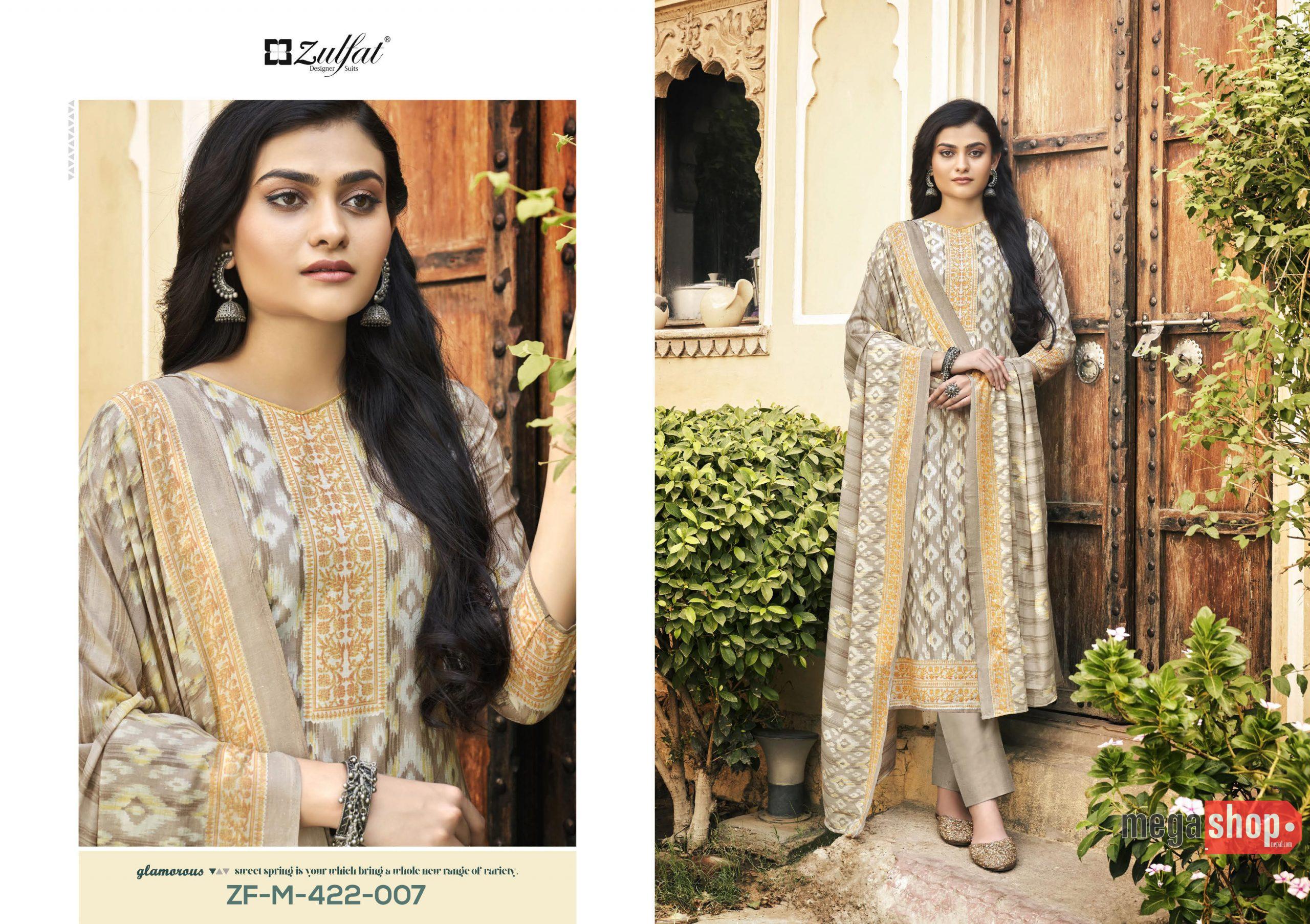 dd0543e2f079376017514f3a9cd9d31c.jpg Zulfat Designer Suits Fitoor Pure Cotton Dress Material - Unstitched Kurta, Salwar with Shawl - Image 1