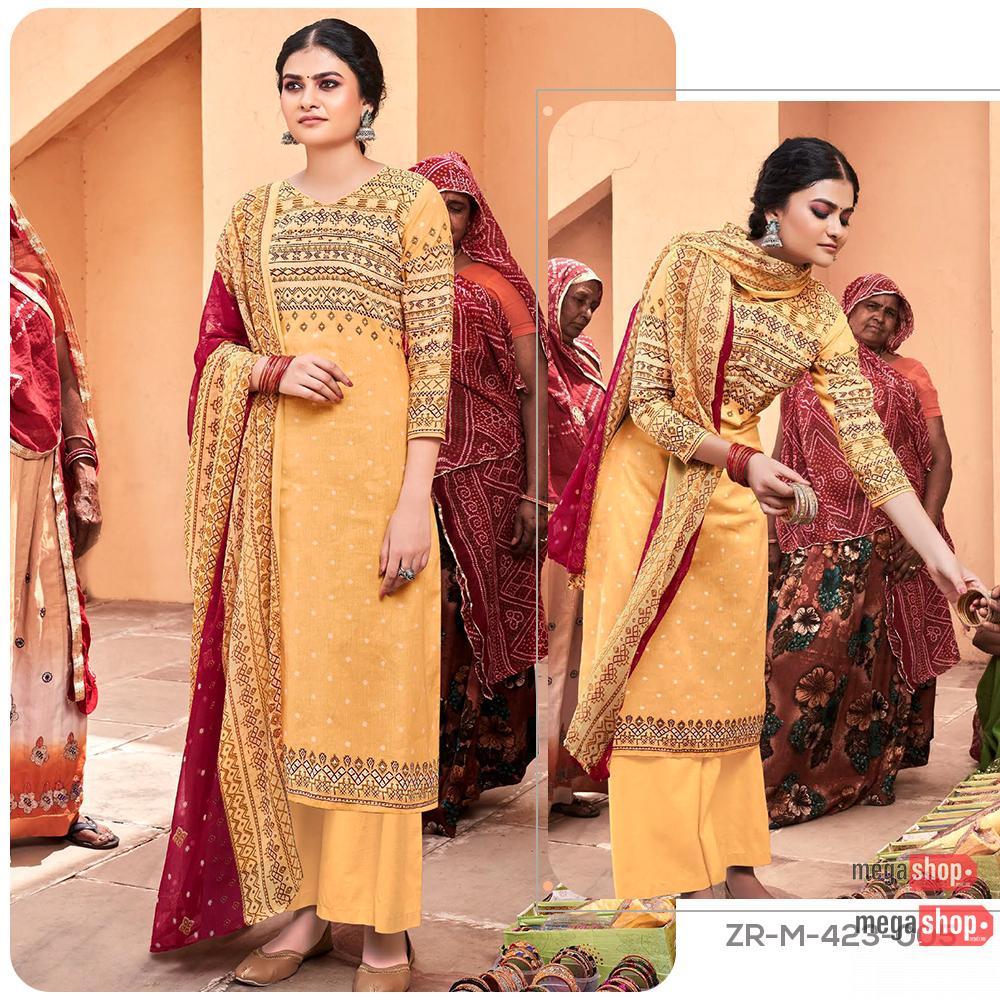 f57fb7e601f1266710961f01c9a393c9.jpg Zulfat Designer Suits Riyasat pure Cotton Digital Dress Material Unstitched Kurthi Set For Women - Image 1